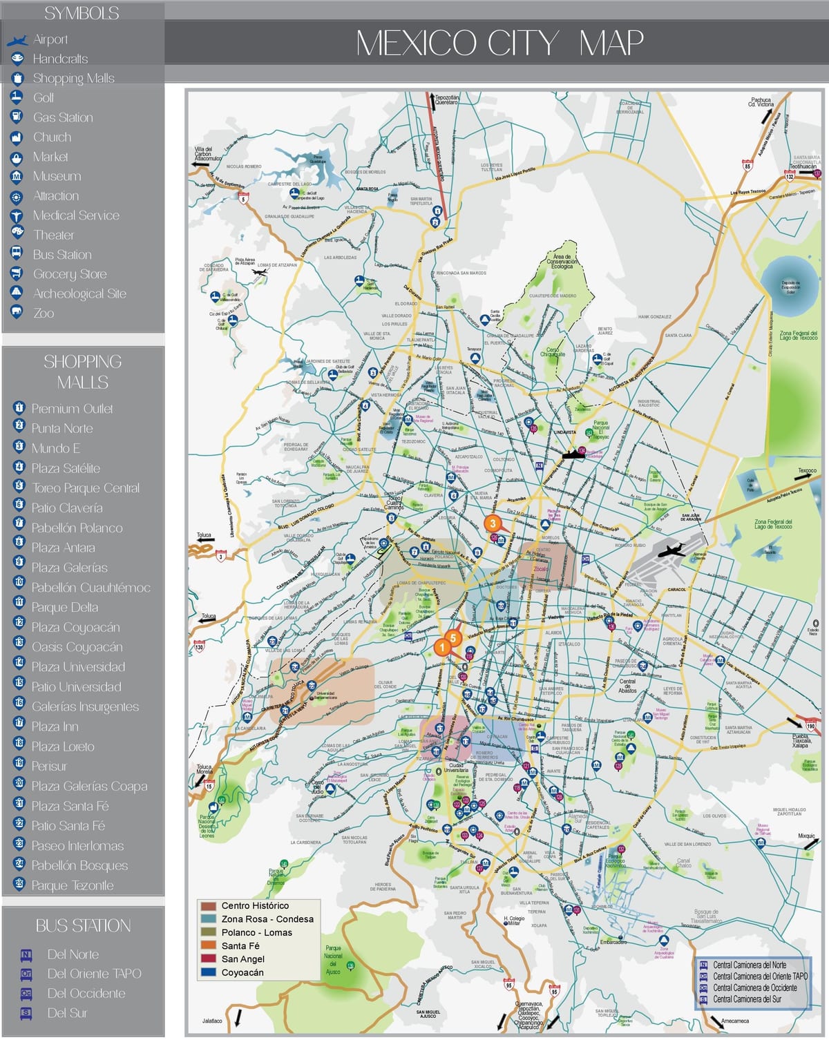 harta Mexico City atracții turistice